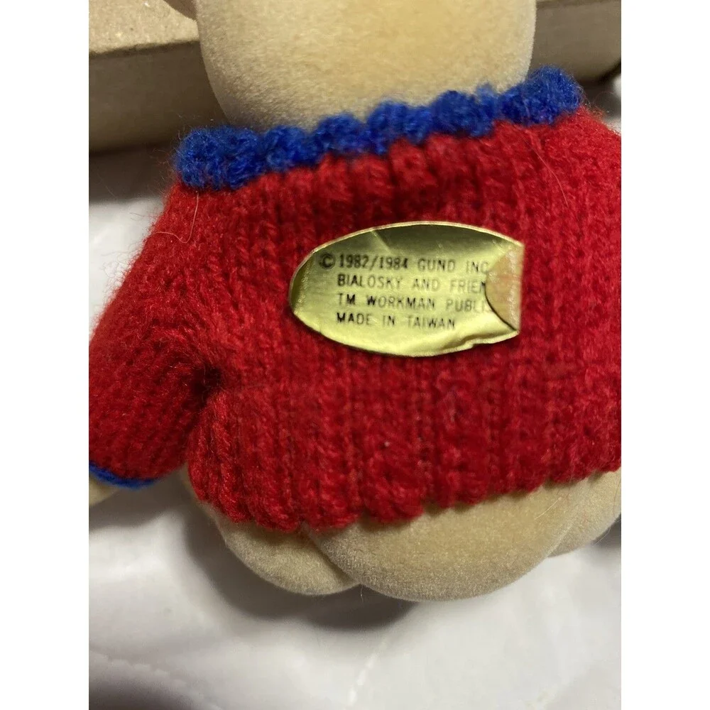 Gund Miniature Jointed Winter Teddy Bear “B” Red Sweater Vintage HTF